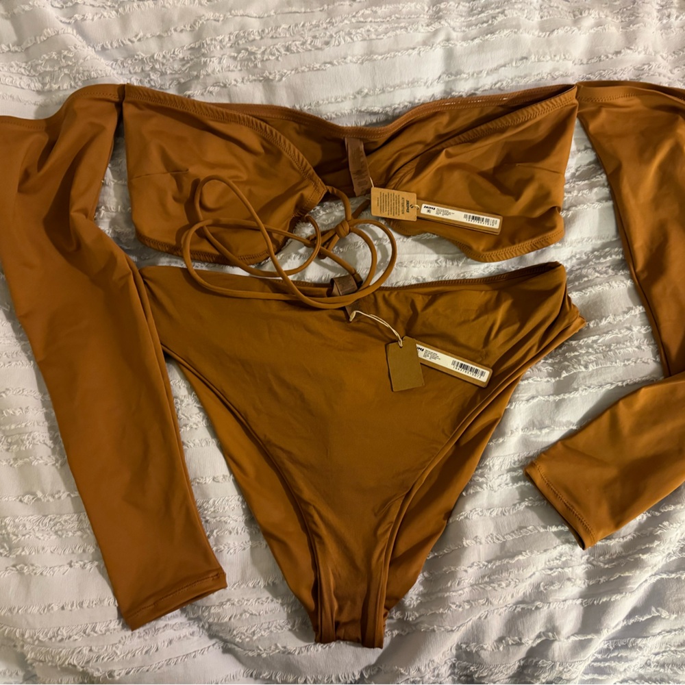 Bikini set Skims 2XL Almond long sleeve bikini top and midrise bottoms New sexy